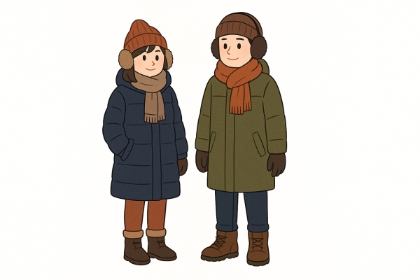 釧路2月の服装イメージ(厚手のダウン+防寒小物)