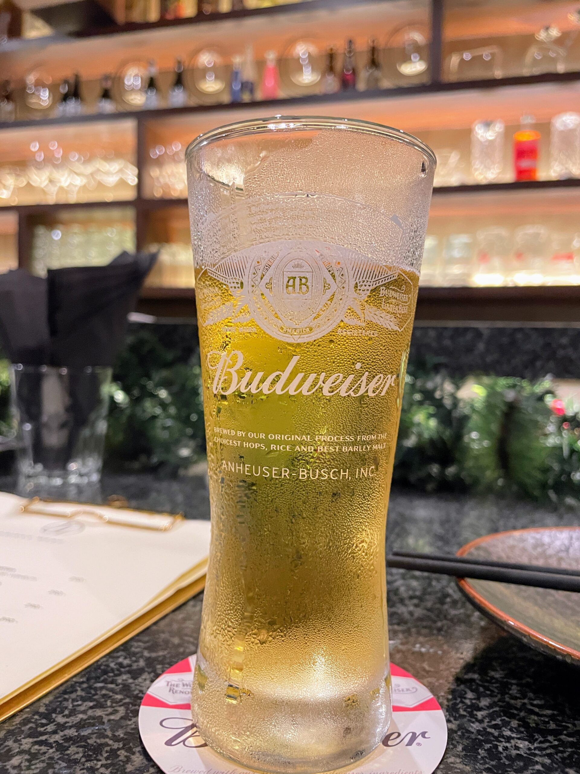 Budweiser beer served in glass